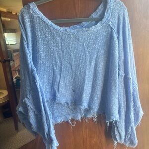 We The Free cropped cotton sweater loose knit frayed hem size small